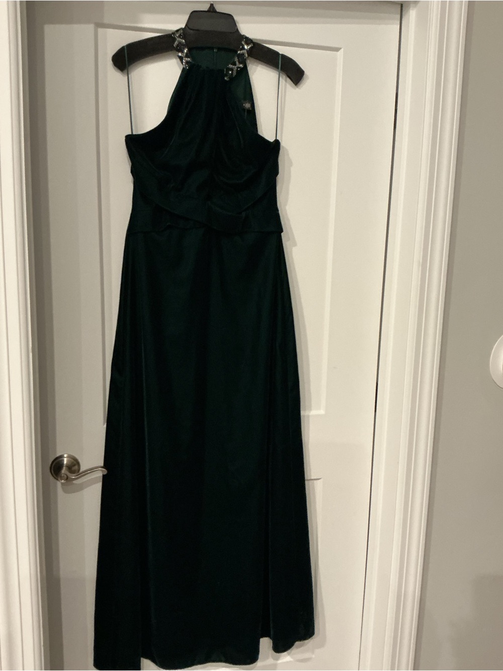 Ralph Lauren Emerald Halter Maxi Dress with Jeweled Neckline, peekaboo front